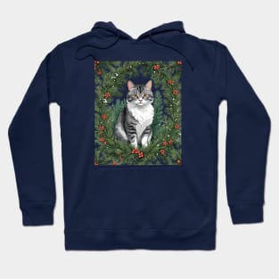 Cute Cartoon-Style Maine Cat With Pine Hoodie